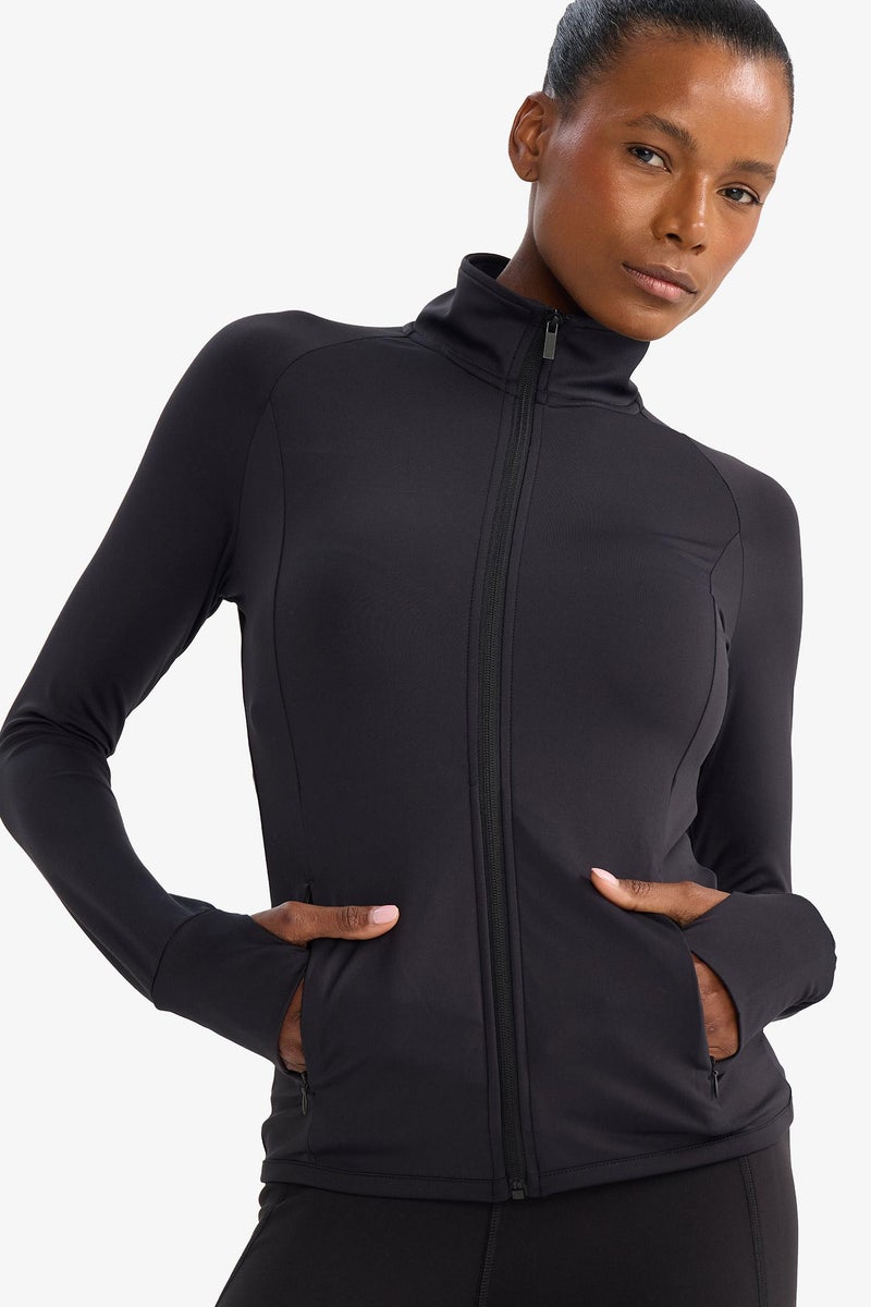 DeFacto Black Woman Slim Fit High Neck Zip-Up Sweatshirt Casual - Image 3